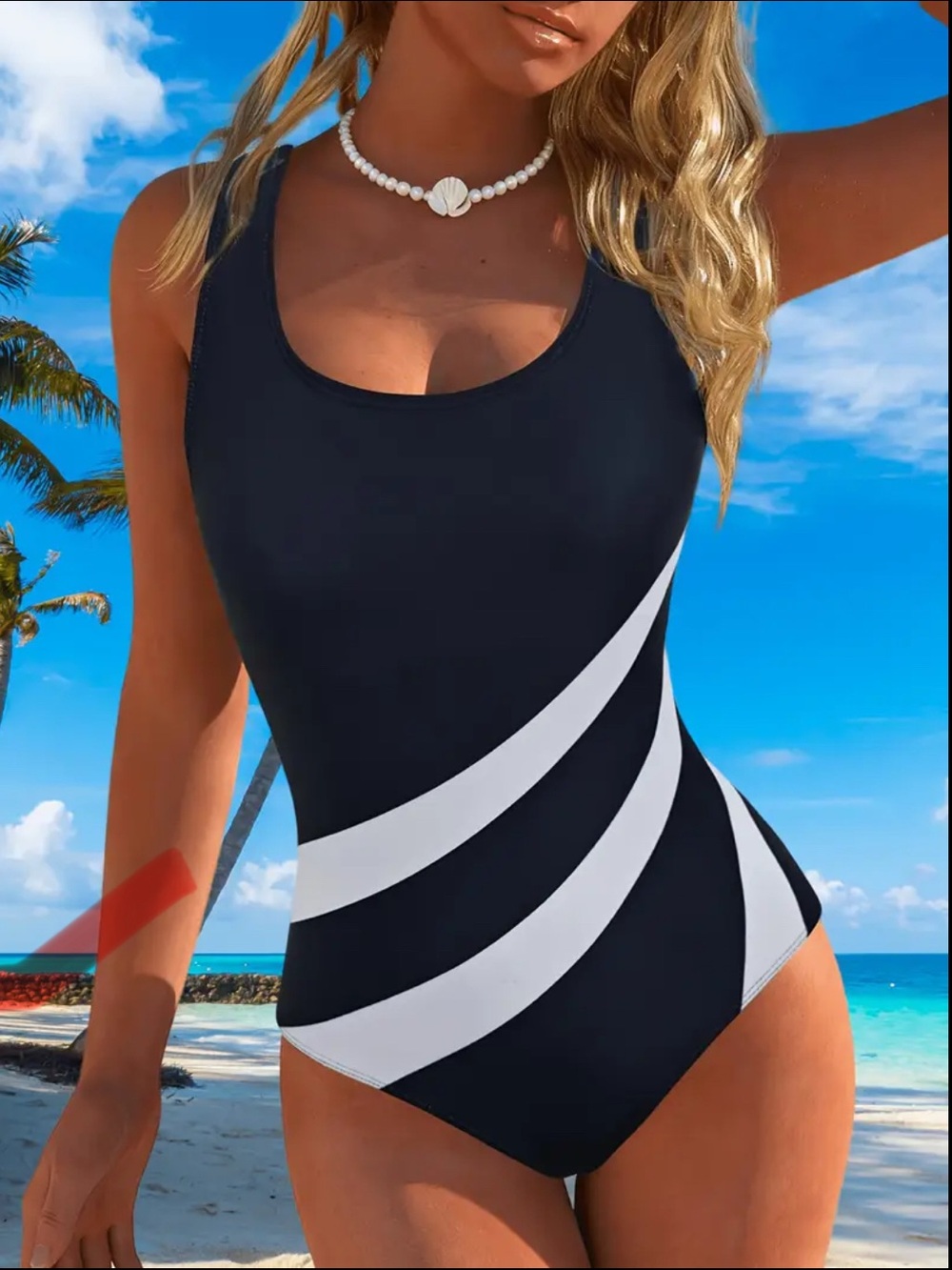NEW Black & White Stripe One-Piece Swimsuit - Women Swim Size XL